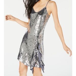 Silver Sequin Slip Dress